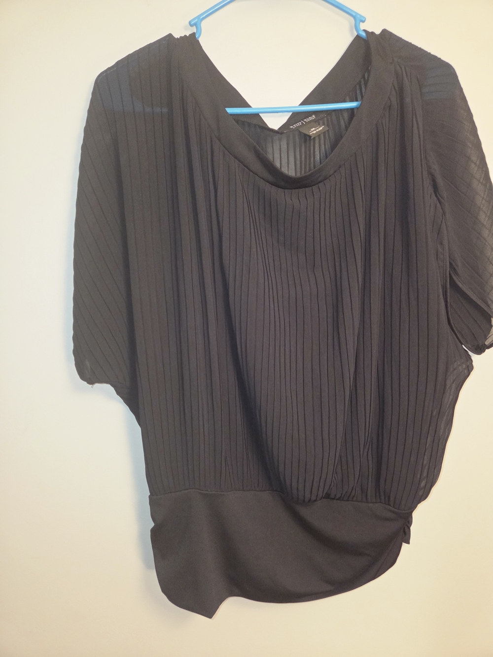 White House Black Market Black Pleated Short-Sleeve Blouse